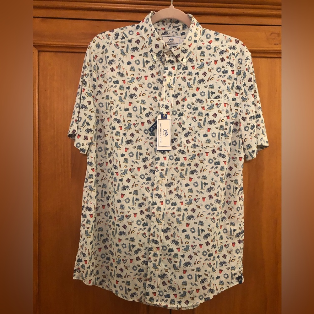 New Mens Southern Tide Go With The Float SS Sport Shirt Stretch Beach Fishing - Picture 2 of 12